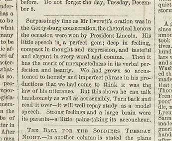 LINCOLN, ABRAHAM. Bound volume of the Springfield Daily Republican volume featuring the Gettysburg Address--and a very early response.